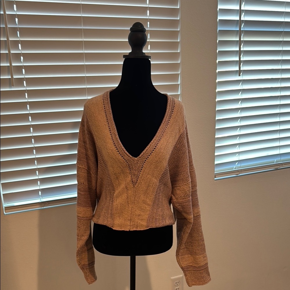 Free People Cozy V-Neck Sweater Tan